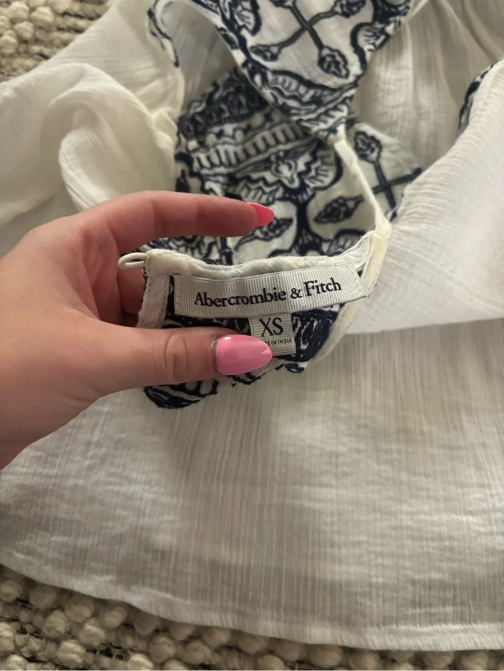 Abercrombie & Fitch White Tank Dress with Navy Embroidered Yoke